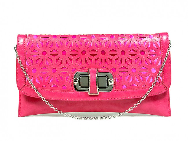 Clutch - Laser Cut Geometric Pattern Flap w/ Twist Lock Closure &ndash; Fuchsia &ndash; BG-100213FU